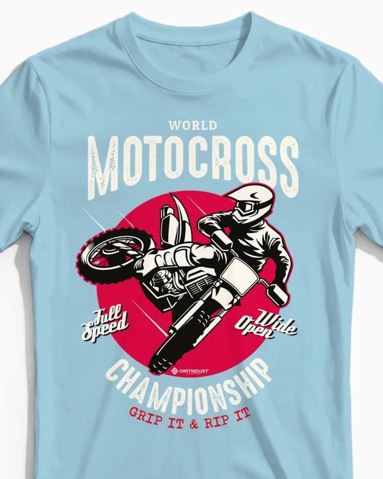 Championship | Das Motocross-Herrenshirt für den Holeshot am Startgatter hellblau Close-Up