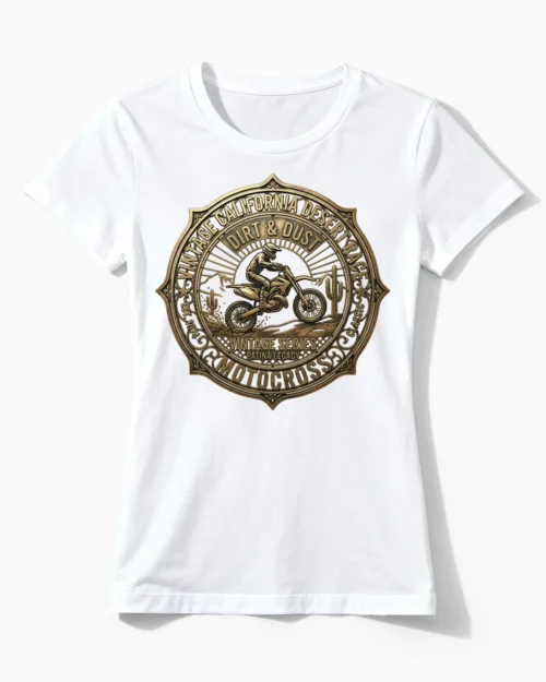 Desert Race | Das Motocross Damenshirt mit edlem Patina-Emblem für Offroad-Ladies weiss