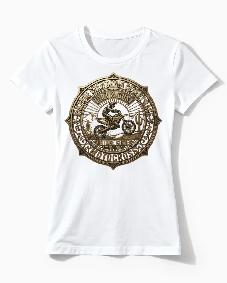 Desert Race | Das Motocross Damenshirt mit edlem Patina-Emblem für Offroad-Ladies weiss