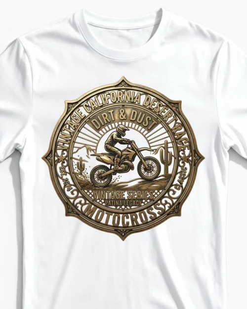 Desert Race | Das Motocross Herrenshirt im kalifornischen Vintage-Emblem Design weiss Close-Up