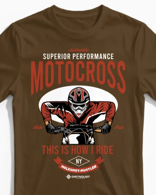 Holeshot Hustler | Motocross T-Shirt für Herren & den perfekten Start am Gatter braun Close-Up