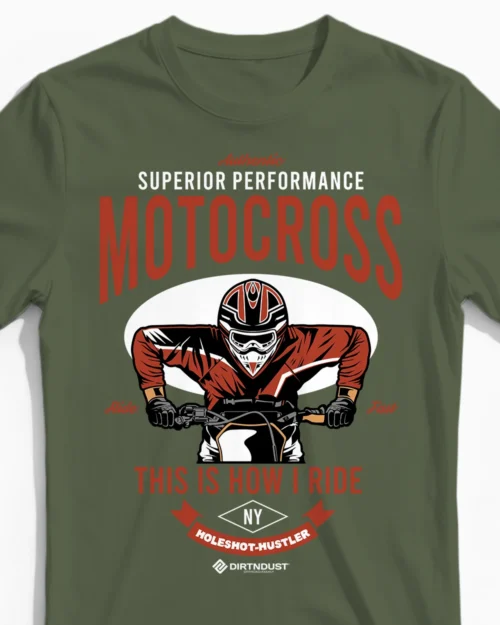 Holeshot Hustler | Motocross T-Shirt für Herren & den perfekten Start am Gatter olive Close-Up
