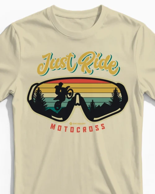 Just Ride | Das Motocross Herren T-Shirt im entspannten Retro-Look beige Close-Up