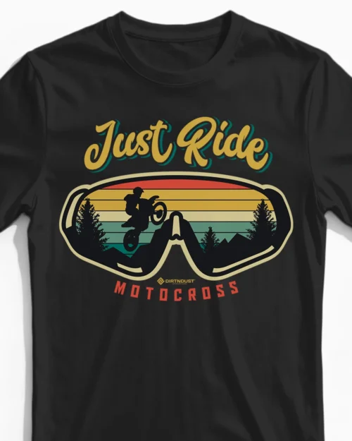 Just Ride | Das Motocross Herren T-Shirt im entspannten Retro-Look schwaz Close-Up