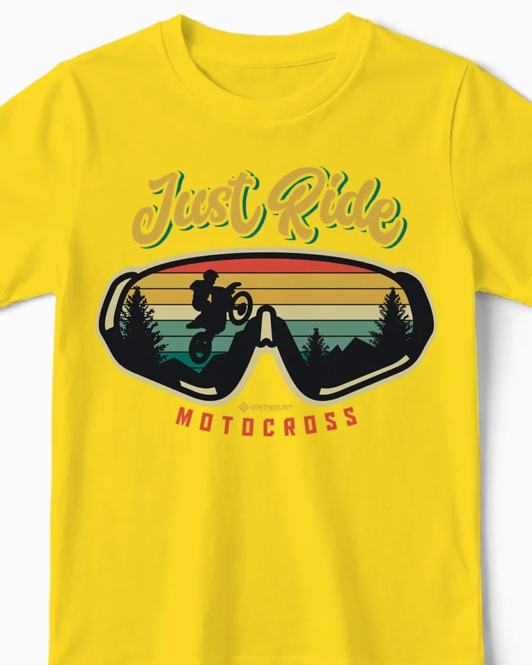 Just Ride | Das Motocross Kinder T-Shirt im Retro-Stil für den MX-Nachwuchs gelb Close-Up