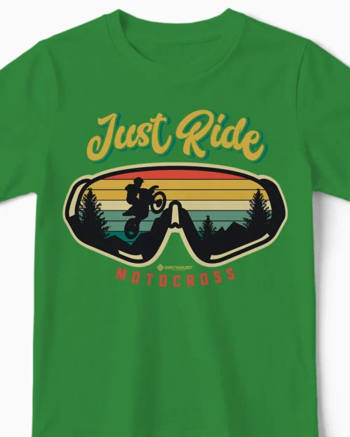Just Ride | Das Motocross Kinder T-Shirt im Retro-Stil für den MX-Nachwuchs grün Close-Up