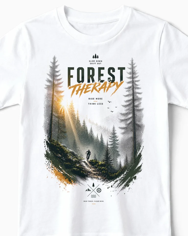Forest Therapy | Cooles Fahrrad & MTB T-Shirt für Kinder & kleine Trailabenteurer weiss Close-Up