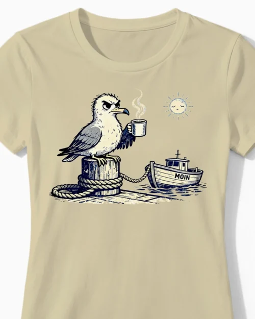 Mürrische Moin-Möwe Damenshirt beige Close-Up