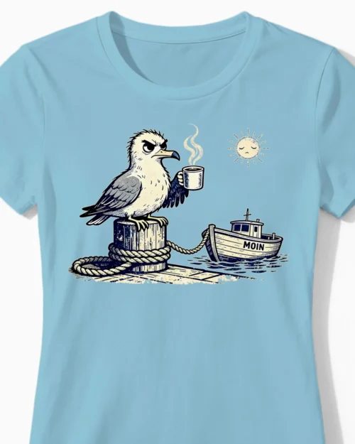 Mürrische Moin-Möwe Damenshirt hellblau Close-Up