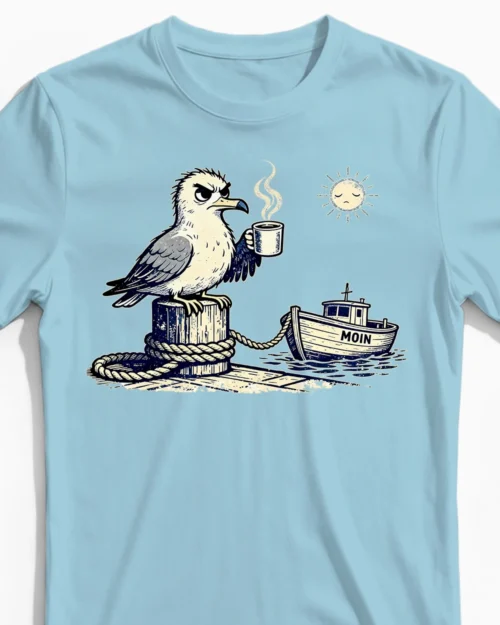 Mürrische Moin-Möwe Herrenshirt hellblau Close-Up