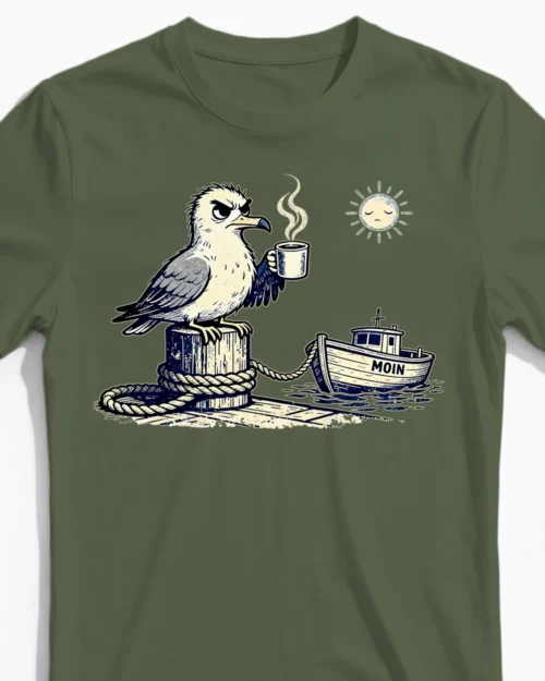 Mürrische Moin-Möwe Herrenshirt olive Close-Up