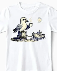 Mürrische Moin-Möwe Kindershirt weiss Close-Up