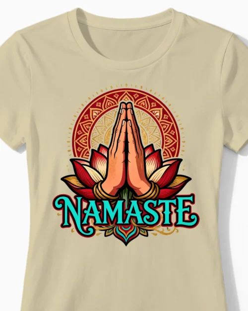 Namaste Lotus Damenshirt in beige Close-Up