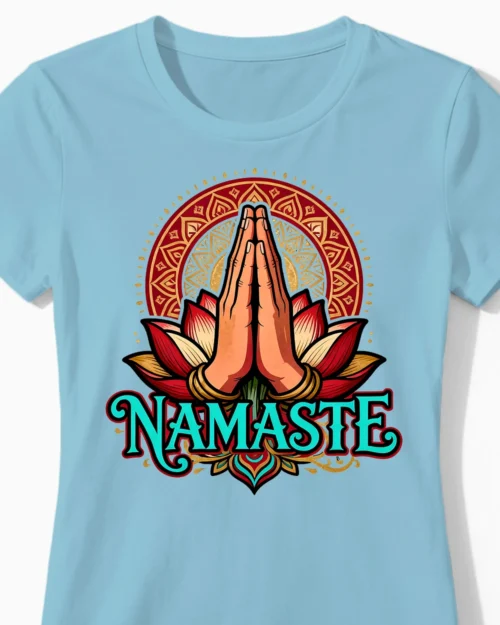Namaste Lotus Damenshirt in hellblau Close-Up