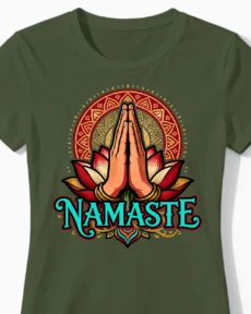 Namaste Lotus Damenshirt in olive Close-Up