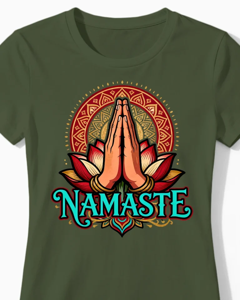 Namaste Lotus Damenshirt in olive Close-Up