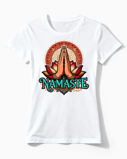 Namaste Lotus | Achtsames Yoga T-Shirt für Damen & entspannte Yoginis in Balance weiss