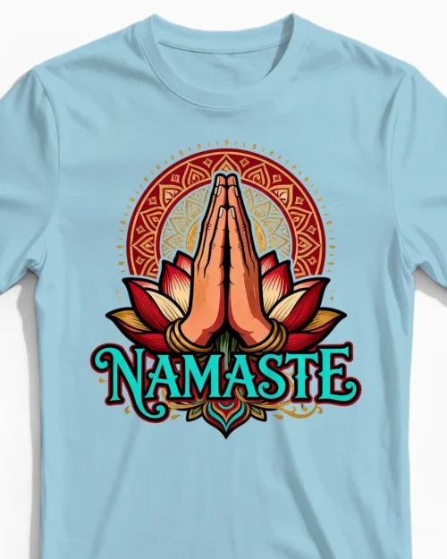 Namaste Lotus Herrenshirt in hellblau Close-Up