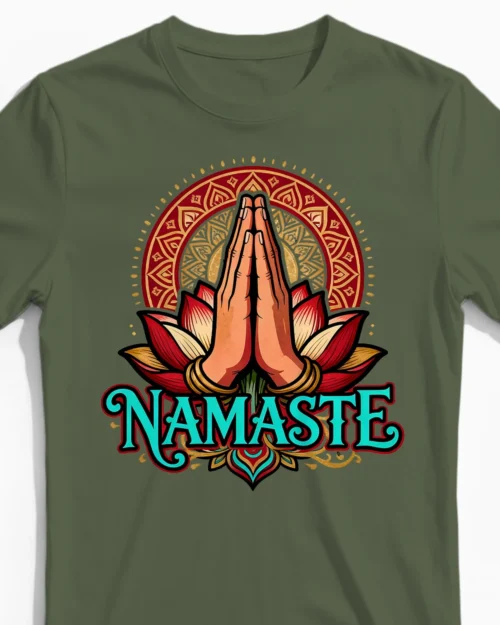 Namaste Lotus Herrenshirt in olive Close-Up