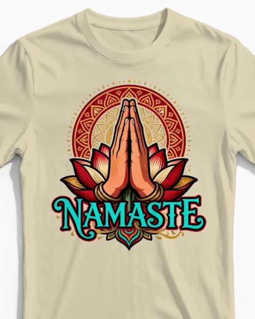 Namaste Lotus Herrenshirt in beige Close-Up