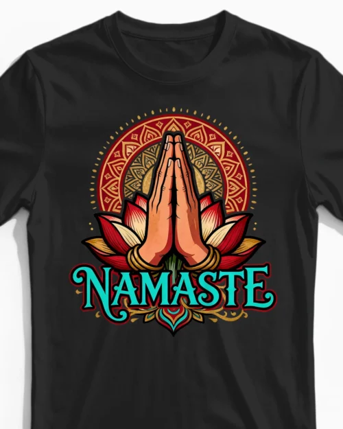 Namaste Lotus Herrenshirt in schwarz Close-Up