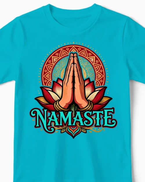 Namaste Lotus Kindershirt in hellblau Close-Up