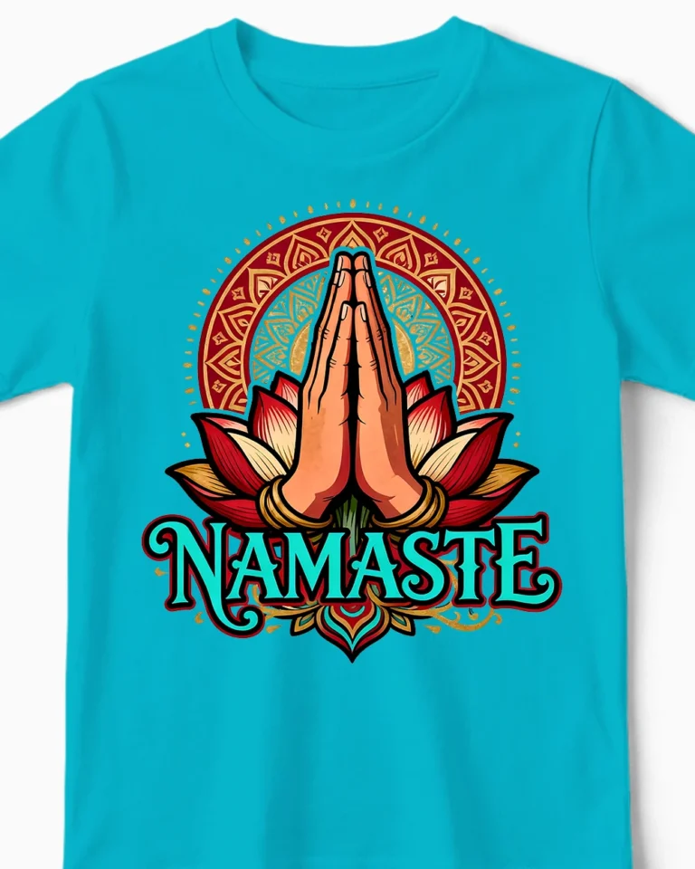 Namaste Lotus Kindershirt in hellblau Close-Up
