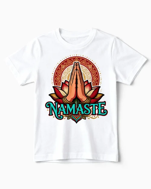 Namaste Lotus | Spirituelles Yoga T-Shirt für Kinder & kleine Nachwuchs-Yogis mit Zen-Faktor weiss