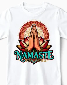 Namaste Lotus | Spirituelles Yoga T-Shirt für Kinder & kleine Nachwuchs-Yogis mit Zen-Faktor weiss Close-Up