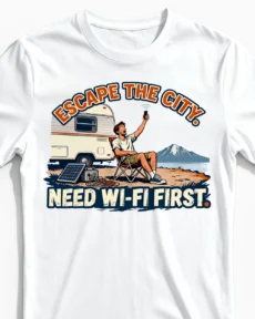 Need Wi-Fi First | Lustiges Camper & Vanlife T-Shirt für Herren & digitale Naturburschen weiss Close-Up