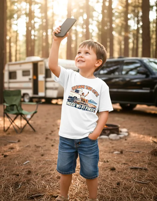 Need Wi-Fi First | Das ironische Camper-Kindershirt für kleine WLAN-Junkies