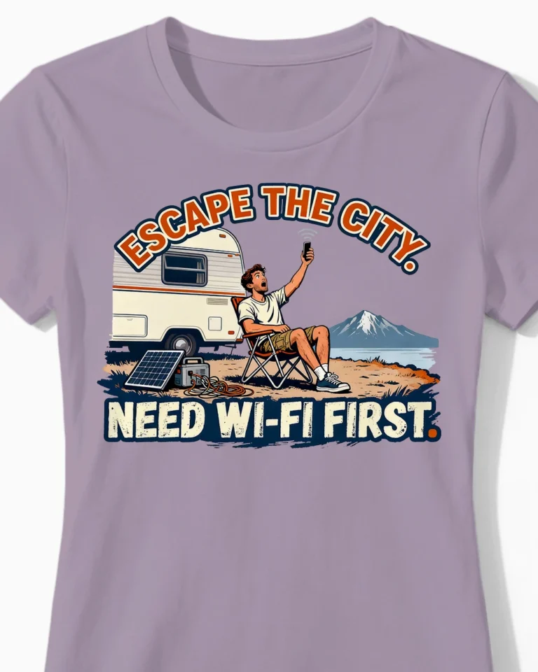 Need Wi-Fi First | Das ironische Camper-Damenshirt lila Close-Up