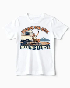 Need Wi-Fi First | Lustiges Camper & Vanlife T-Shirt für Kinder & kleine WLAN-Junkies weiss