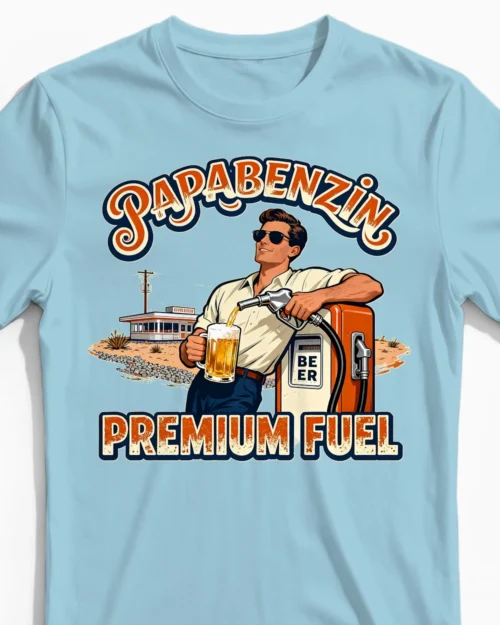 Papabenzin Bier Herrenshirt hellblau Close-Up