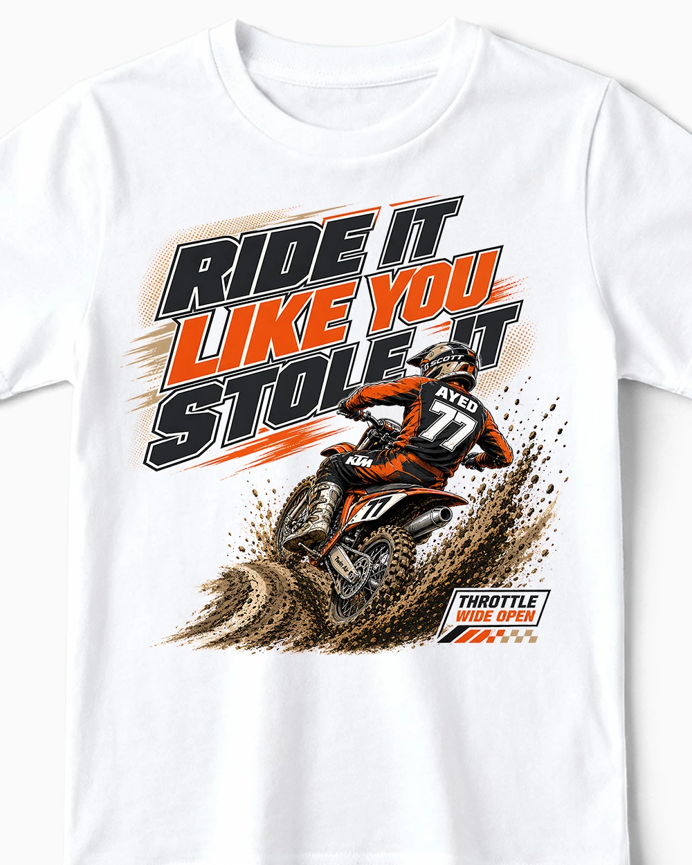 ride-it-like-you-stole-it-motocross-enduro-tshirt-kinder-weiss-cu Ride It Like You Stole It | Cooles Motocross & Enduro T-Shirt für Kinder weiss Close-Up