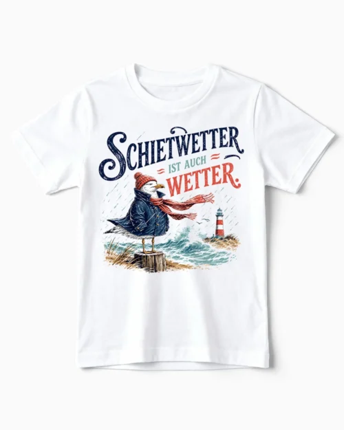 Schietwetter ist auch Wetter | Lustiges Nordsee & Küsten T-Shirt für Kinder weiss