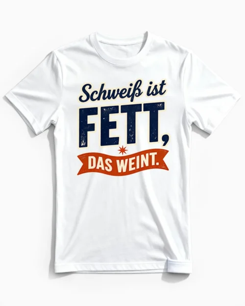 Schweiß ist Fett das weint | Motivierendes Fitness & Gym T-Shirt für Herren & echte Sportskanonen weiss