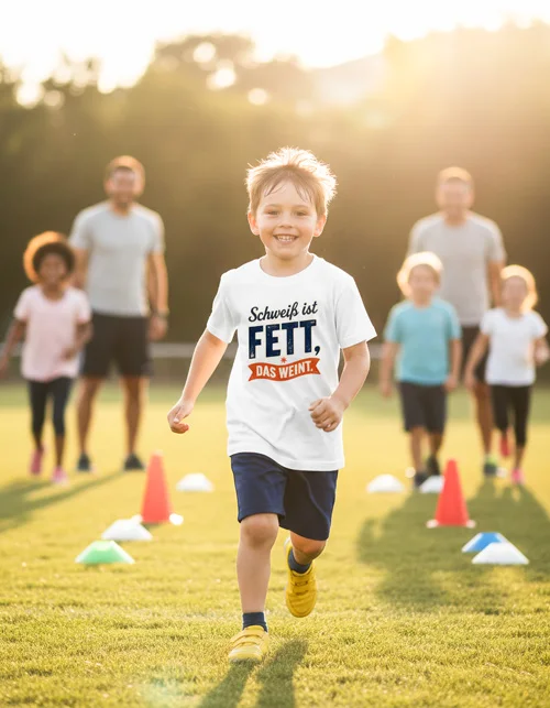 Schweiß ist Fett, das weint | Lustiges Sport Kindershirt für kleine Energiebündel