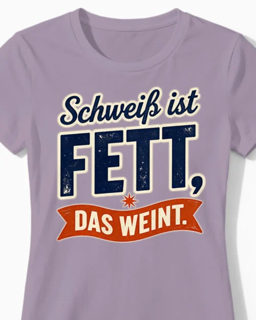 Schweiß ist Fett, das weint | Motivierendes Fitness Damenshirt lila Close-Up