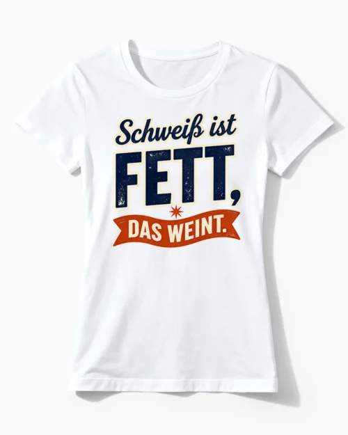 Schweiß ist Fett das weint | Motivierendes Fitness & Gym T-Shirt für Damen & echte Sportskanonen weiss