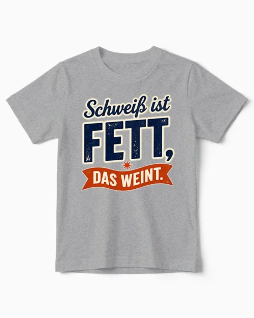 Schweiß ist Fett, das weint | Lustiges Sport Kindershirt graumeliert