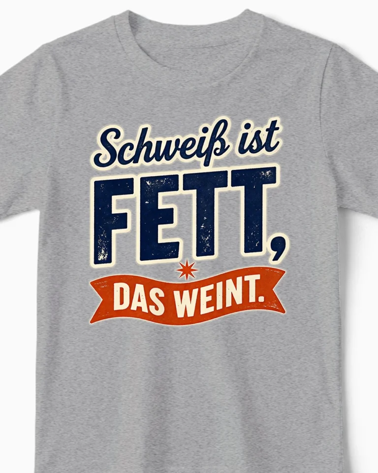 Schweiß ist Fett, das weint | Lustiges Sport Kindershirt graumeliert Close-Up