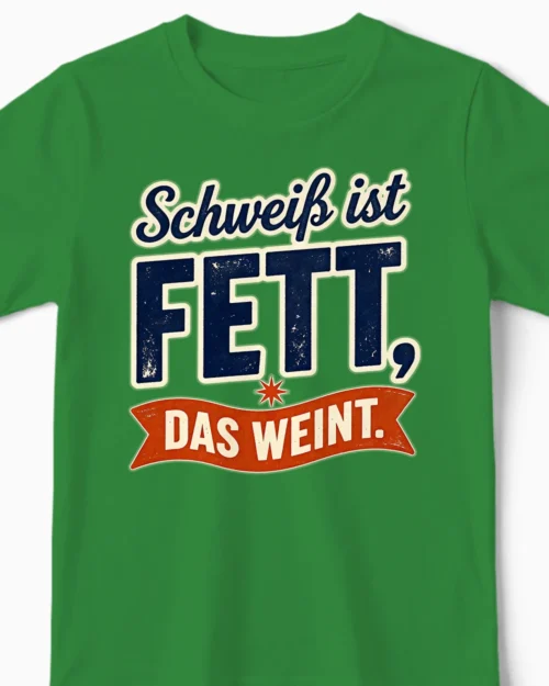 Schweiß ist Fett, das weint | Lustiges Sport Kindershirt grün Close-Up