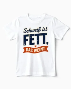 Schweiß ist Fett das weint | Lustiges Sport & Fitness T-Shirt für Kinder & kleine Energiebündel weiss