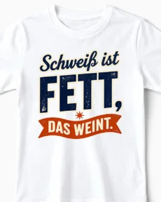 Schweiß ist Fett das weint | Lustiges Sport & Fitness T-Shirt für Kinder & kleine Energiebündel weiss Close-Up