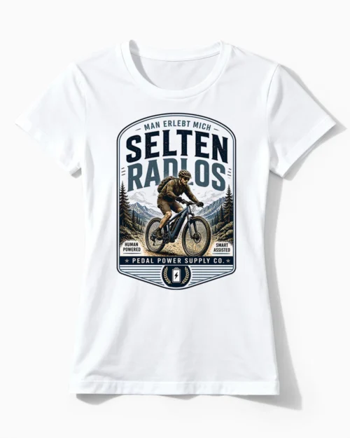 Selten Radlos E-Bike-Edition | Cooles E-Bike & Fahrrad T-Shirt für Damen & leidenschaftliche E-Bikerinnen weiss