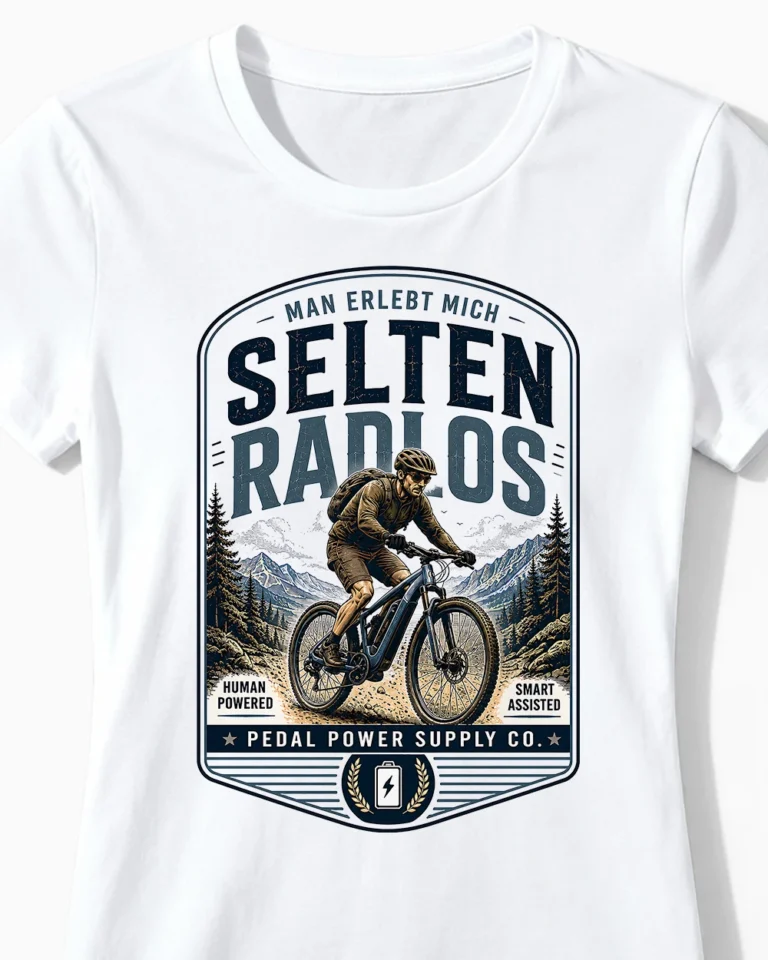 Selten Radlos E-Bike-Edition | Cooles E-Bike & Fahrrad T-Shirt für Damen & leidenschaftliche E-Bikerinnen weiss Close-Up