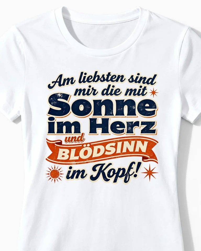 Sonne im Herz & Blödsinn im Kopf | Lustiges Nordsee T-Shirt für Damen & echte Deichperlen weiss Close-Up