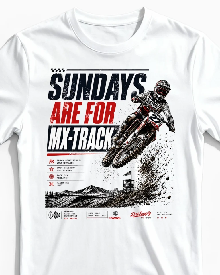 Sundays Are For MX-Track | Actionreiches Motocross T-Shirt für Herren weiss Close-Up