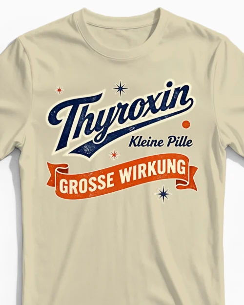 Thyroxin | Kleine Pille große Wirkung – Witziges Hashimoto-Shirt für Herren beige Close-Up